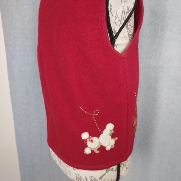 Lisa International | Vintage Wool Front Zip Vest Red Poodle Trim | Size LP - Picture 7 of 11